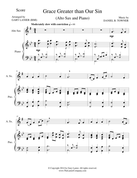 GRACE GREATER THAN OUR SIN (Alto Sax/Piano and Alto Sax Part) (arr. Gary Lanier)