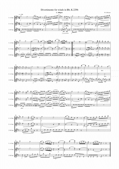 Divertimento for winds in Bb (K.229b) - SAXOPHONE TRIO (AAB) (arr. David Kocijan)