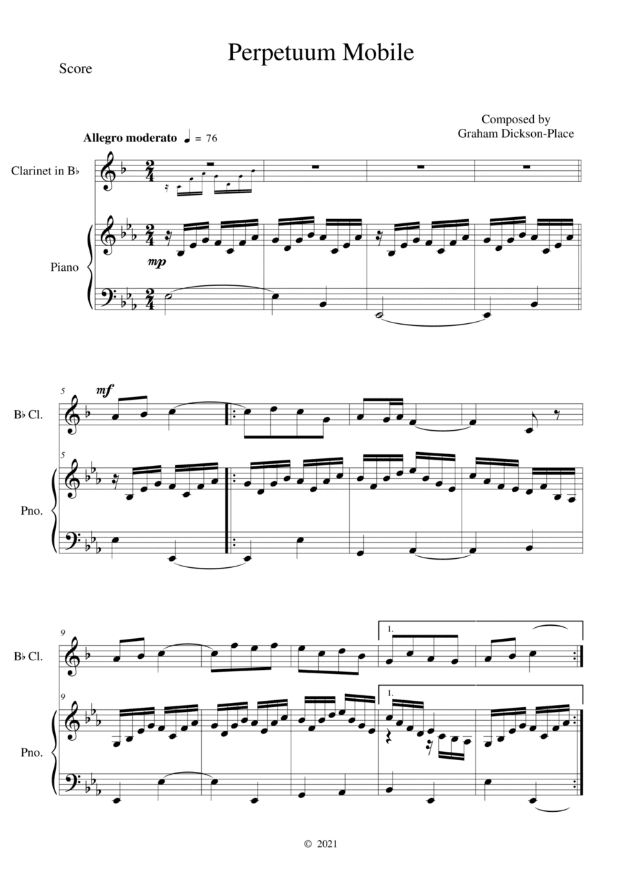 Perpetuum Mobile - Duet for Clarinet and Piano. Original composition by Graham Dickson-Place