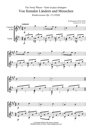 Von fremden Landern / Far Away Places for clarinet in Bb and guitar (arr. Amadeus Music)