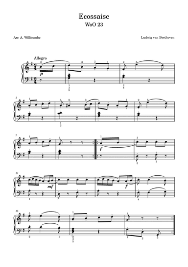 Beethoven's Ecossaise in G Major WoO 23 (arr. A. Willicombe (Minstrel Cottage Studio))