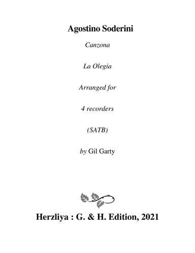 Canzona no.9 "La Olegia" (Arrangement for 4 recorders) (arr. Gil Garty)