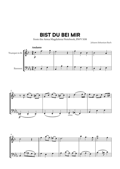 Bist du bei Mir (BWV 508) (for Trumpet and Bassoon) (arr. Cadenza Editions)