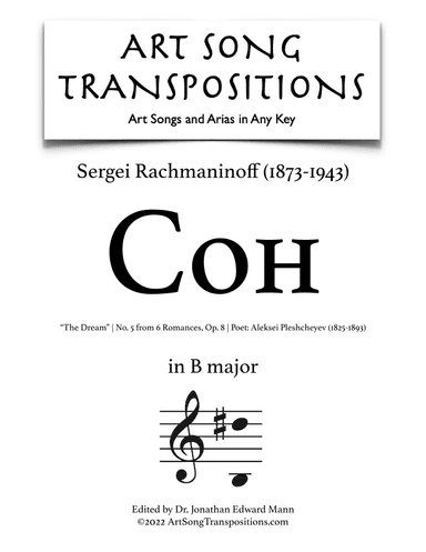 RACHMANINOFF: The Dream, Op. 8 no. 5 (transposed to B major) (arr. ArtSongTranspositions.com)