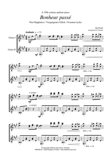 Bonheur passe / Past Happiness / Svunnen lycka for guitar duo (arr. K. Krantz)