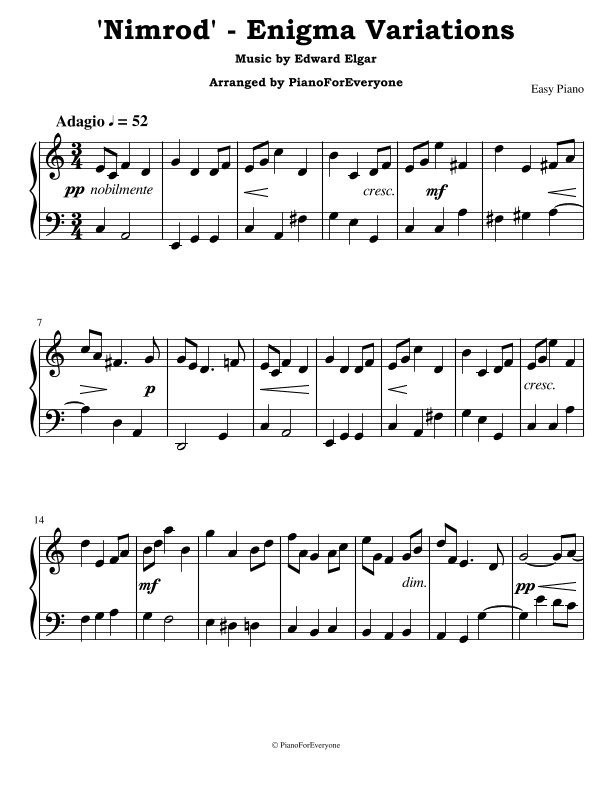 'Nimrod' from Enigma Variations - Elgar (Easy Piano) (arr. PianoForEveryone)