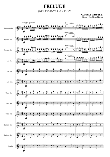 Carmen Overture (Prelude) for Saxophone Ensemble (arr. Diego Marani)