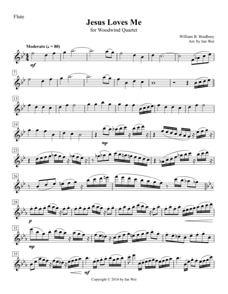 Jesus Loves Me for Woodwind Quartet (arr. Ian Wei)