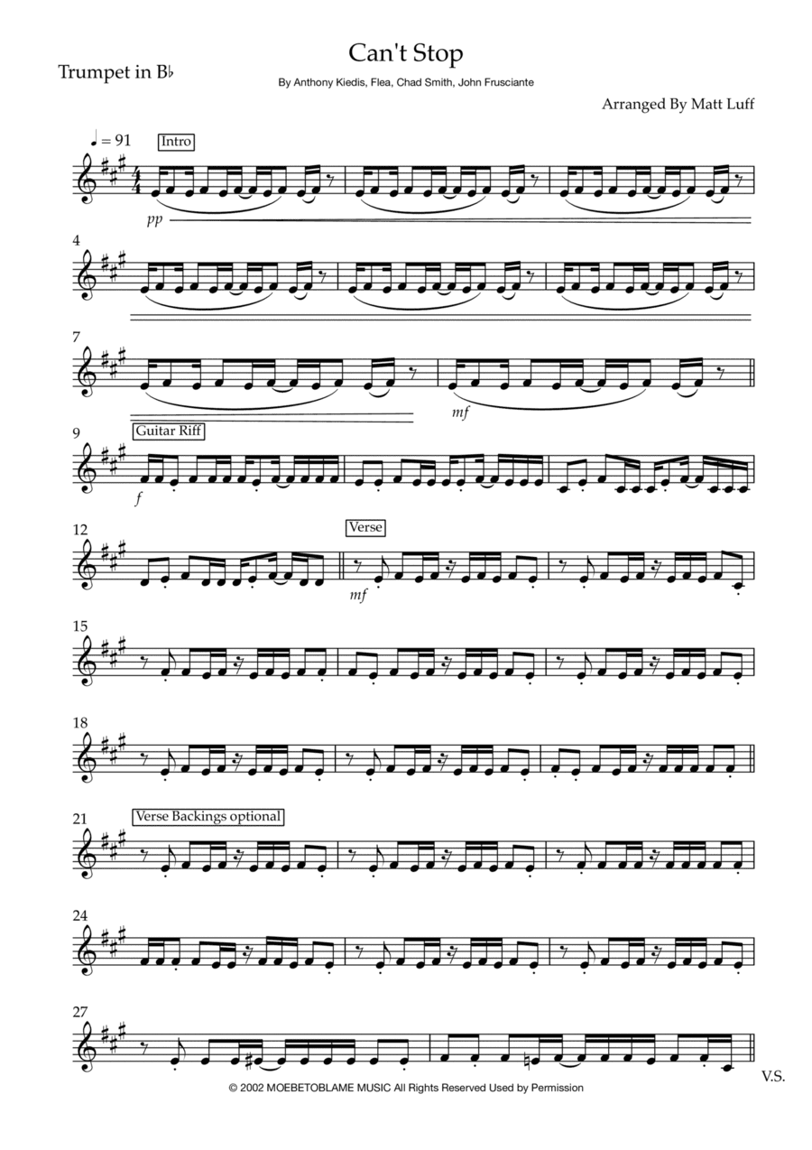 Can't Stop (arr. Matt Luff)