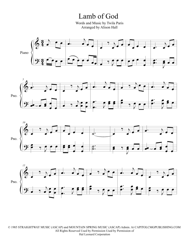 Lamb Of God (arr. Alison Hall)