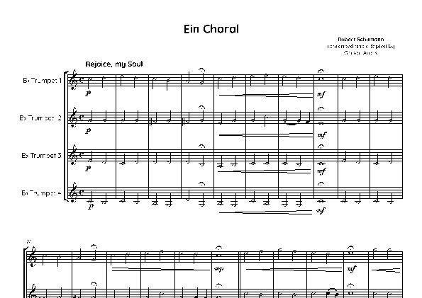 Ein Choral - R. Schumann - for Bb Trumpet Quartet - Score and Parts (arr. Gerson Arrais)