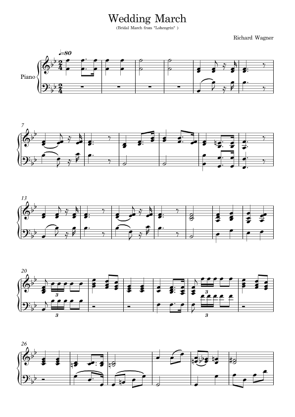 Wedding March - Bridal March from Lohengrin (Opera Richard Wagner) for piano. (arr. E.P)