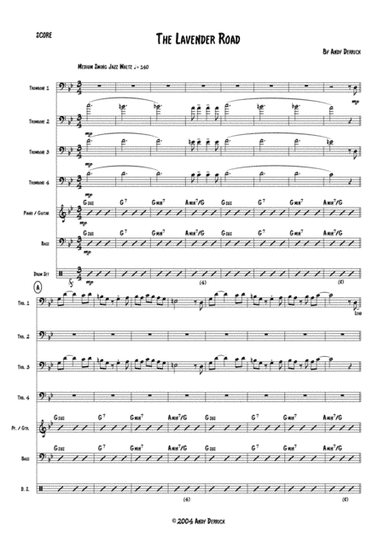 The Lavender Road for jazz trombone quartet and rhythm section