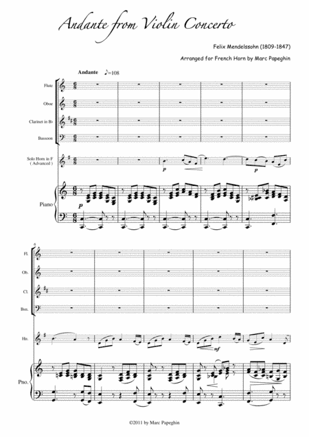 Andante from Mendelssohn’s Violin Concerto // Piano Sextet (with solo French Horn) (arr. Marc Papeghin)