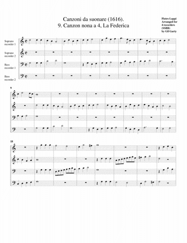 La Federica a4 (Canzoni da suonare, 1616, no.9) (arrangement for 4 recorders) (arr. Gil Garty)