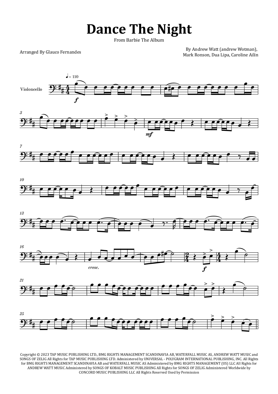 Dance The Night (arr. Glauco Fernandes)