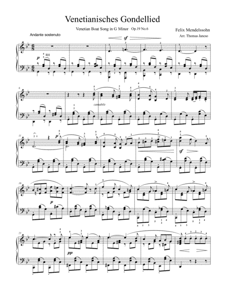 Venetianisches Gondellied Op.19 No.6 (arr. Thomas Jancso)