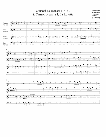 La Rovatta a4 (Canzoni da suonare, 1616, no.8) (arrangement for 4 recorders) (arr. Gil Garty)