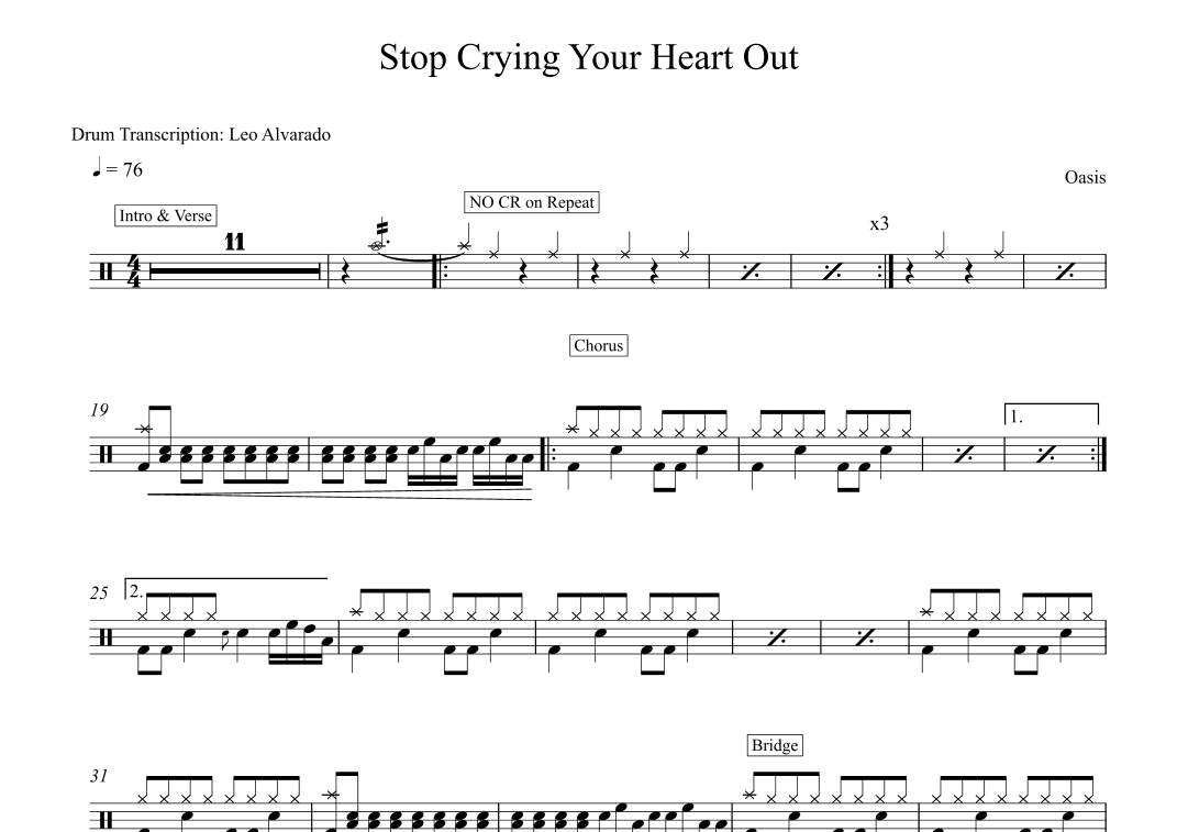 Stop Crying Your Heart Out (arr. Drum Transcription: Leo Alvarado)