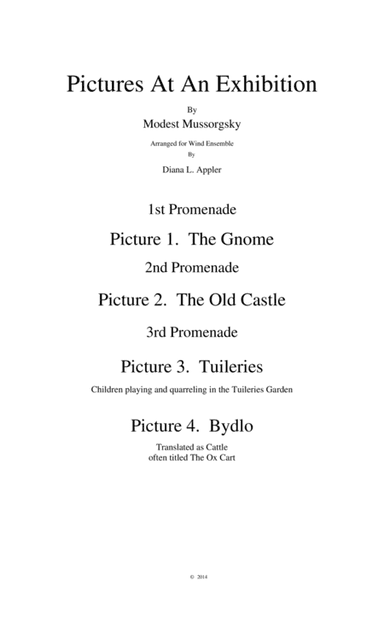 Pictures At An Exhibition 1st Promenade thru Picture 4 (score only) (arr. Diana L. Appler)