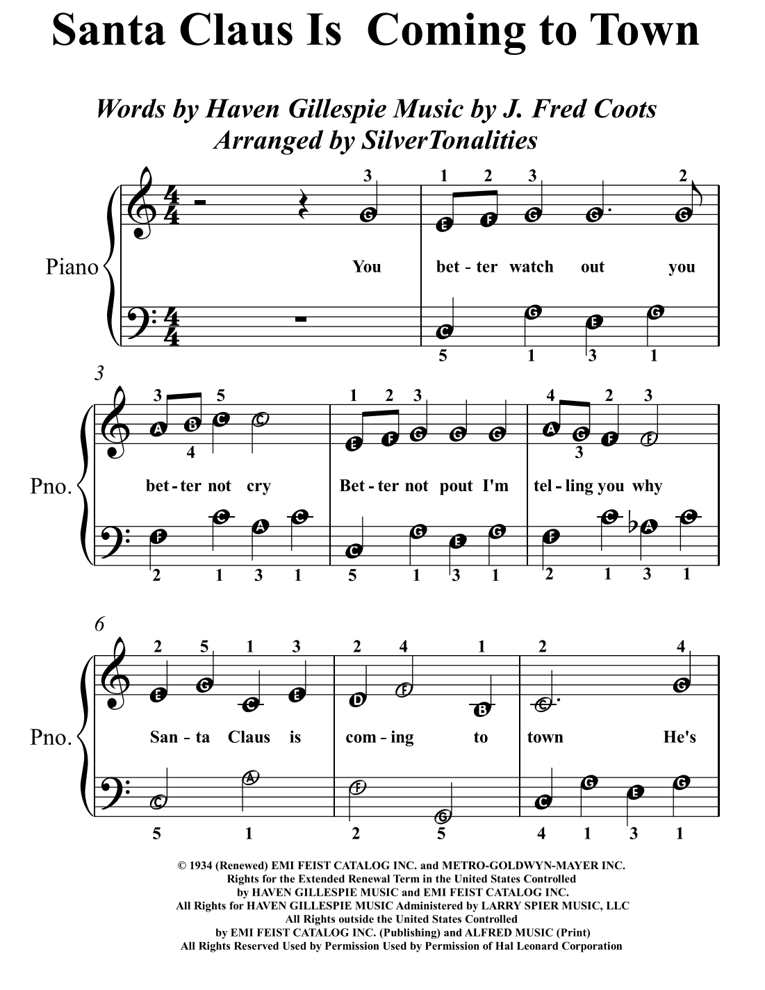 Santa Claus Is Comin' To Town (arr. SilverTonalities)