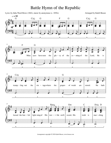 Battle Hymn of the Republic - piano solo with lyrics and chords (arr. Kaleb Brasee)