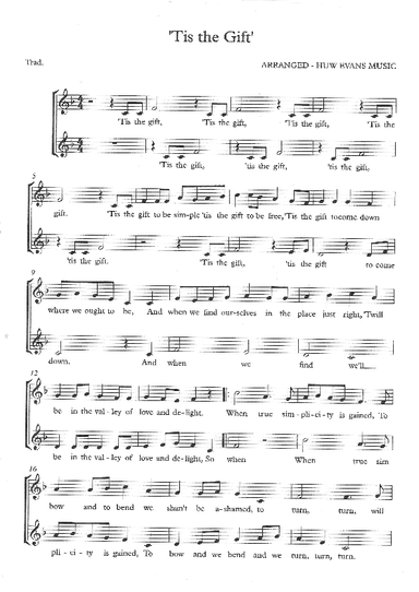 'TIS THE GIFT TO BE SIMPLE (arr. HUW EVANS MUSIC)