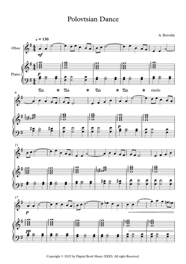 Polovtsian Dance - Alexander Borodin (Oboe + Piano) (arr. Digital Book Music)