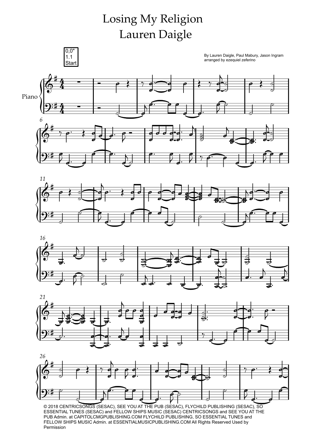 Losing My Religion (arr. ezequiel zeferino edição)