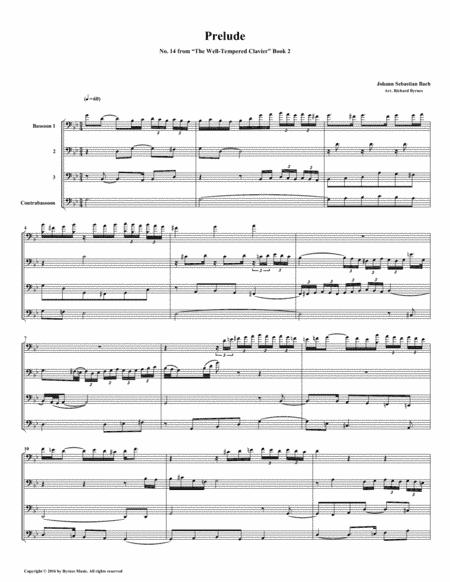 Prelude 14 from Well-Tempered Clavier, Book 2 (Bassoon Quartet) (arr. Richard Byrnes)
