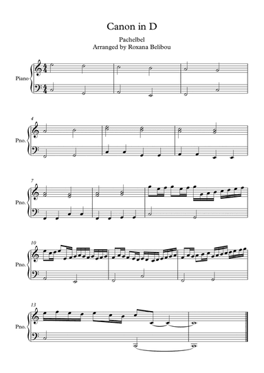Canon in D by Pachelbel Easy Piano (arr. Roxana Belibou)