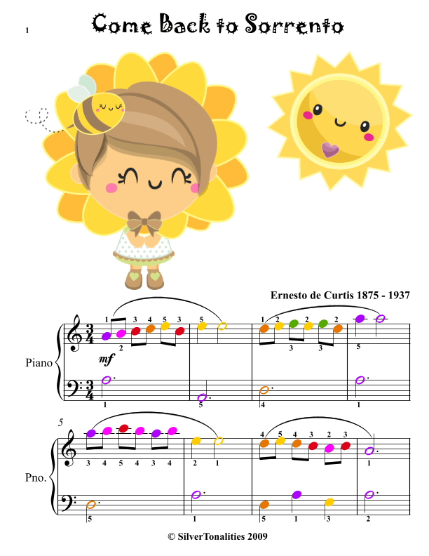 Come Back to Sorrento Easy Piano Sheet Music (arr. SilverTonalities)