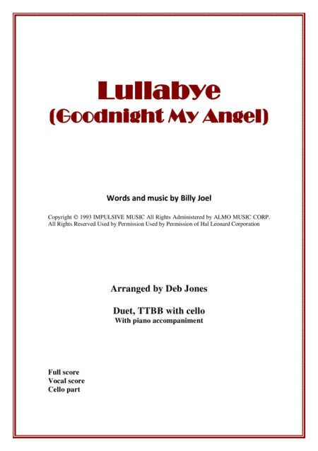 Lullabye (Goodnight, My Angel) (arr. Deb Jones)