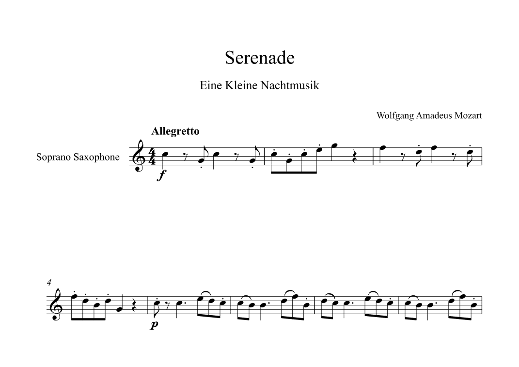 Serenade (Eine Kleine Nachtmusik) - Wolfgang Amadeus Mozart (Soprano Sax) (arr. Digital Book Music)