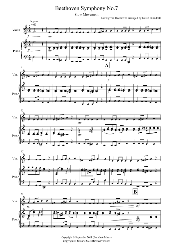 Beethoven Symphony No.7 (slow movement) for Violin and Piano (arr. David Burndrett)