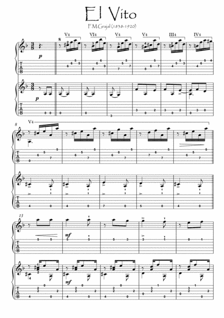 El Vito Guitar duet (arr. PianoSheetNow)