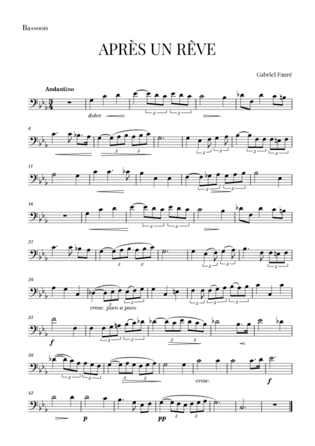 Fauré - Après un Rêve (for Bassoon) (arr. Cadenza Editions)
