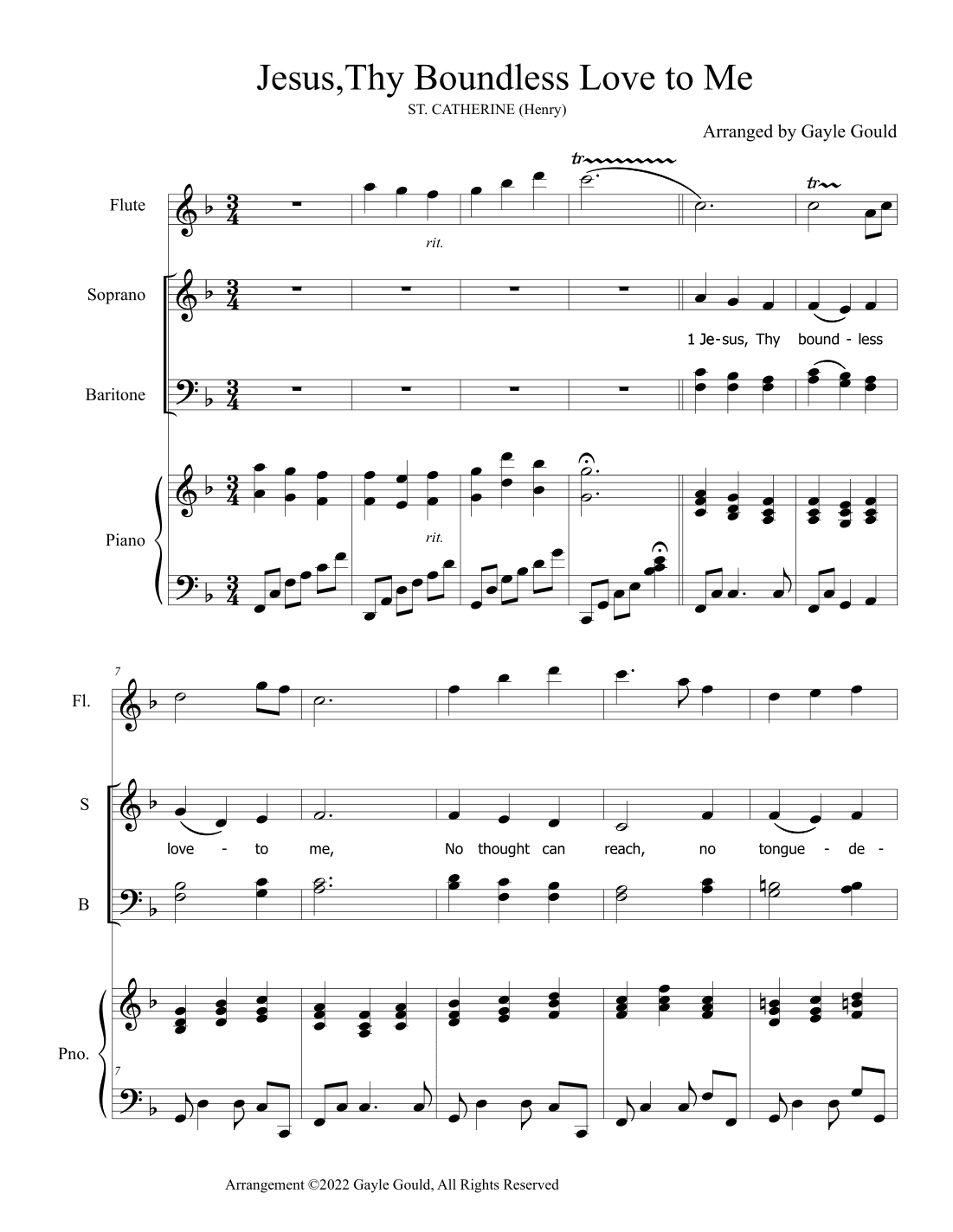 Jesus, Thy Boundless Love to Me (arr. Gayle Gould)