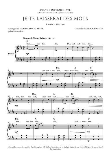 Je Te Laisserai Des Mots (arr. Danilo "Daca" Alves)