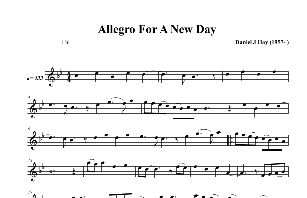 Allegro For A New Day (Opus 587) Treble Solo