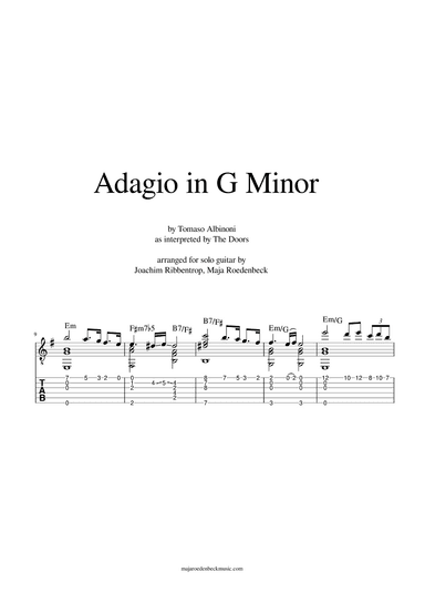 Adagio in G minor | Albinoni | as interpreted by The Doors | arranged for solo guitar | Guitar Tab (arr. Joachim Ribbentrop, Maja Roedenbeck)
