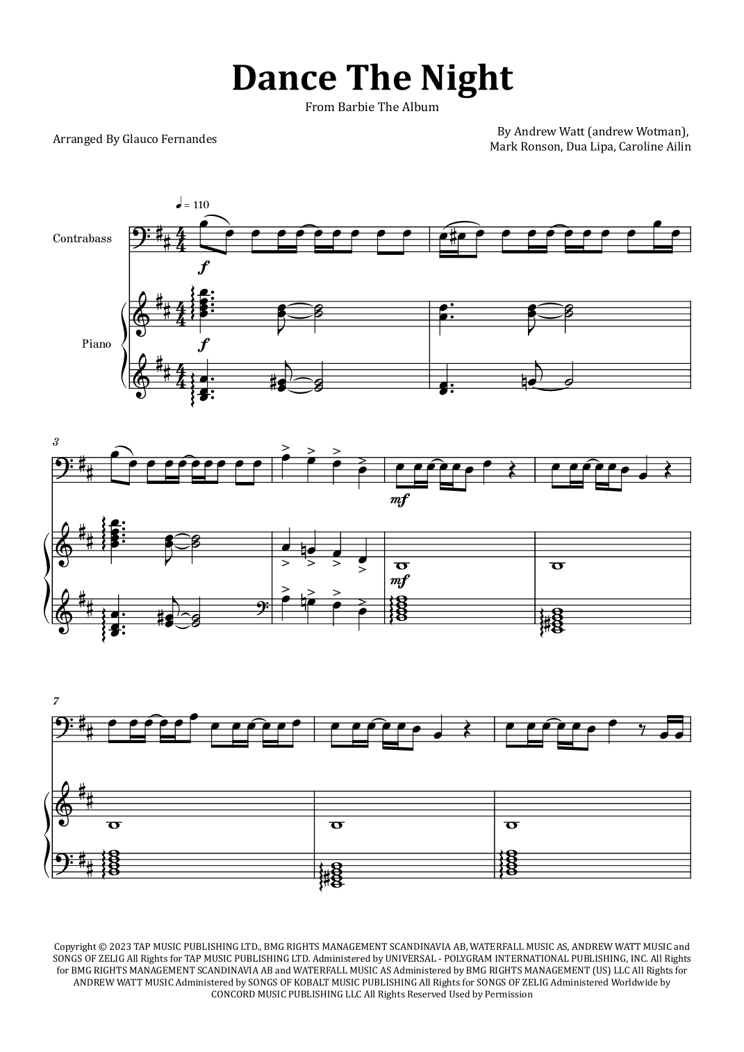 Dance The Night (arr. Glauco Fernandes)