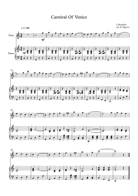 Carnival Of Venice, Julius Benedict, For Flute & Piano (arr. Eugene Egorov)