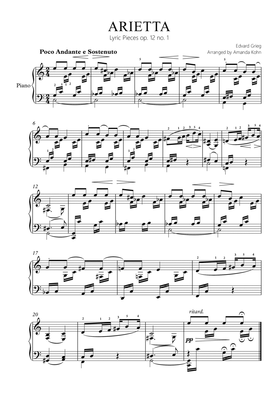 Arietta (Grieg) easy C major version (arr. Amanda Kohn)