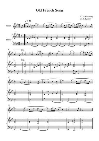 Old French Song, Peter Ilyich Tchaikovsky, For Violin & Piano (arr. Eugene Egorov)