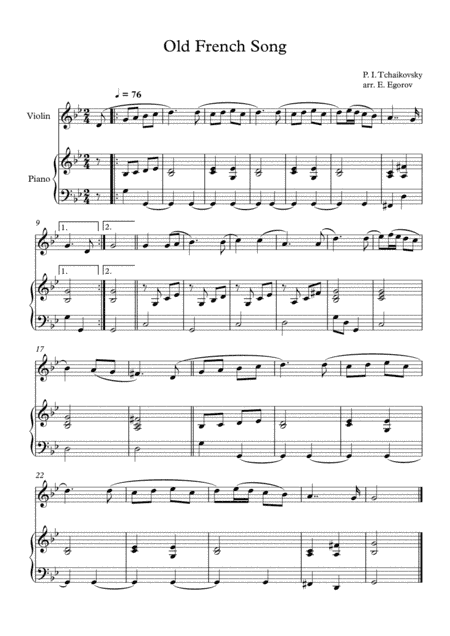 Old French Song, Peter Ilyich Tchaikovsky, For Violin & Piano (arr. Eugene Egorov)