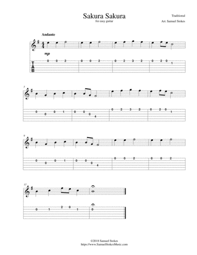 Sakura Sakura - for easy guitar with TAB (arr. Samuel Stokes)