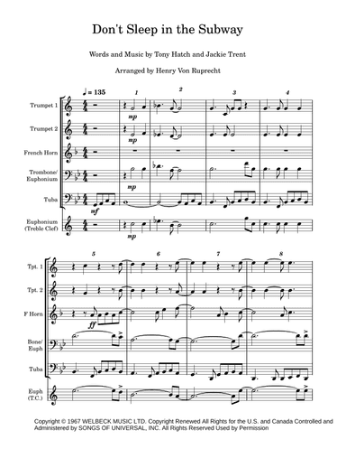 Don't Sleep In The Subway (arr. Henry Von Ruprecht)