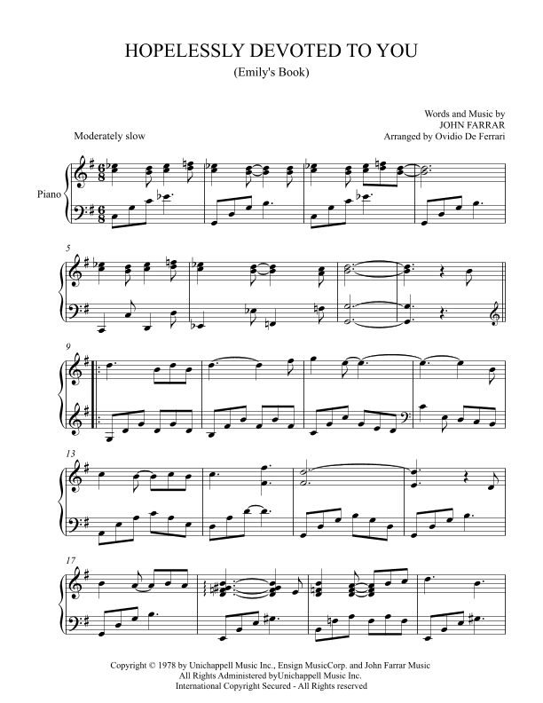 Hopelessly Devoted To You (arr. Ovidio De Ferrari)