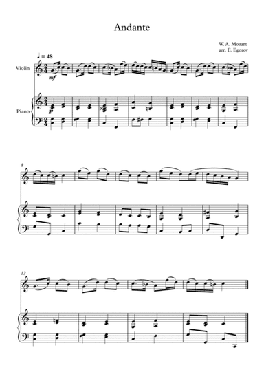 Andante (In Eb Major), Wolfgang Amadeus Mozart, For Violin & Piano